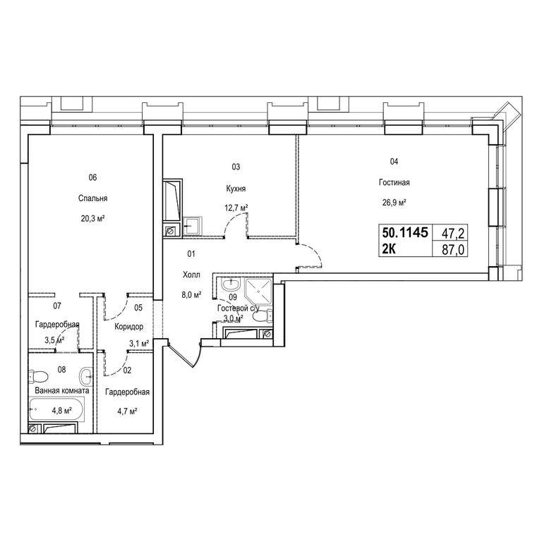 3-BD Apartment Sale, 102平方米 at Silver, Serebryakova Drive, 11к1, Moscow, Russia #1