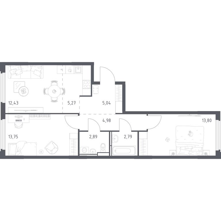 1-BD Apartment Sale, 60.95平方米 at Kosmicheskiy kvartal, M.K. Tikhonravova Street, Yubileyniy Microdistrict, Korolyov, Moscow Region, Russia #2