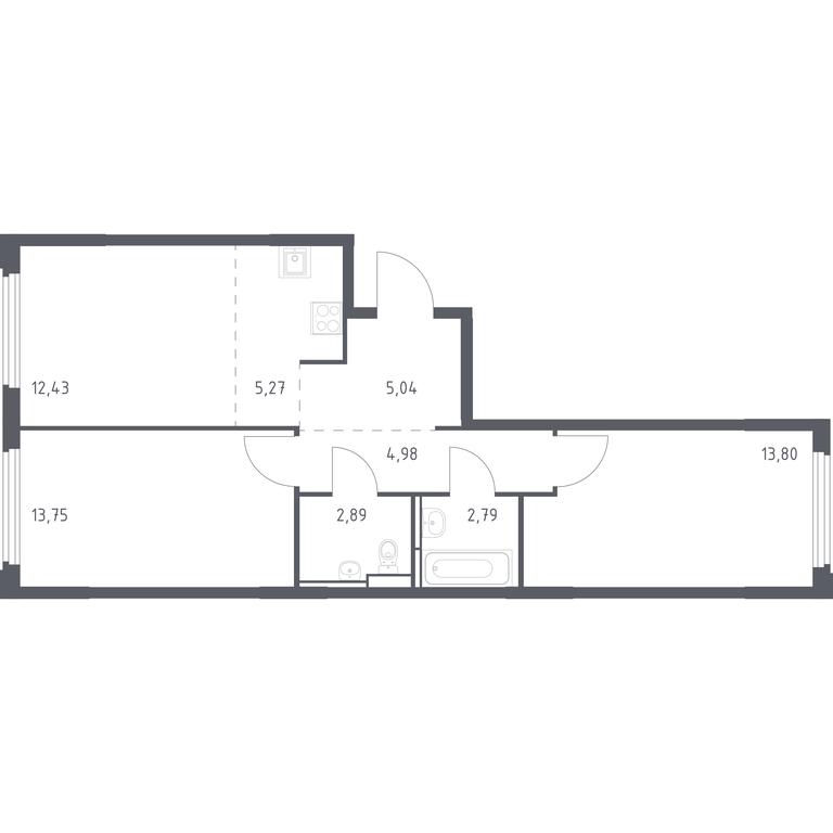 1-BD Apartment Sale, 60.95平方米 at Kosmicheskiy kvartal, M.K. Tikhonravova Street, Yubileyniy Microdistrict, Korolyov, Moscow Region, Russia #1