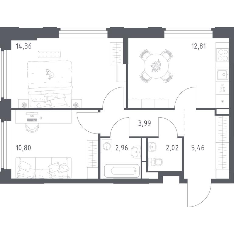 1-BD Apartment Sale, 52.4平方米 at Kosmicheskiy kvartal, M.K. Tikhonravova Street, Yubileyniy Microdistrict, Korolyov, Moscow Region, Russia #2