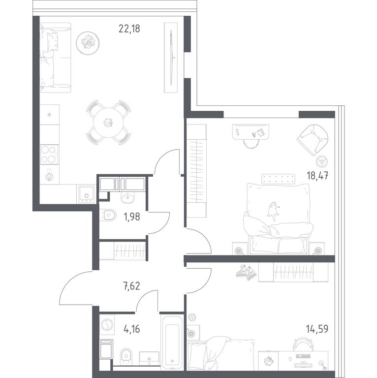 1-BD Apartment Sale, 69平方米 at MirrorZdanie, Oktyabrskaya Street, 98, Moscow, Russia #1