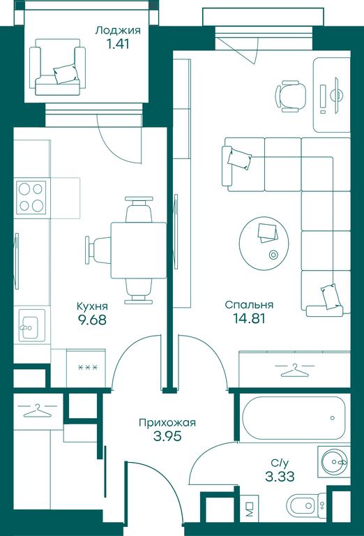 Apartment Sale, 35.34 sq. m. at Ravnovesie, zhiloy kompleks Ravnovesiye, selo Perkhushkovo, Odintsovskiy City District, Moscow Region, Russia #1