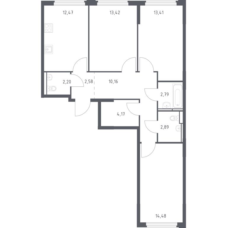 2-BD Apartment Sale, 78.57 sq. m. at Kosmicheskiy kvartal, M.K. Tikhonravova Street, Yubileyniy Microdistrict, Korolyov, Moscow Region, Russia #1