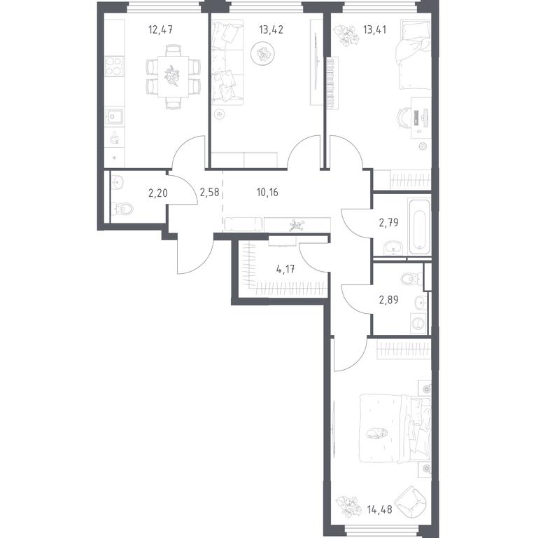 2-BD Apartment Sale, 78.57 sq. m. at Kosmicheskiy kvartal, M.K. Tikhonravova Street, Yubileyniy Microdistrict, Korolyov, Moscow Region, Russia #2