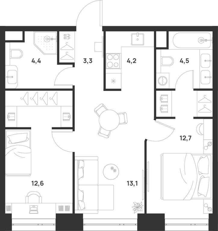 2-BD Apartment Sale, 54.8平方米 at Voice Towers, 1st Grayvoronovsky Drive, Moscow, Russia #1 2-BD Apartment Sale, 54.8平方米 at Voice Towers, 1st Grayvoronovsky Drive, Moscow, Russia #1