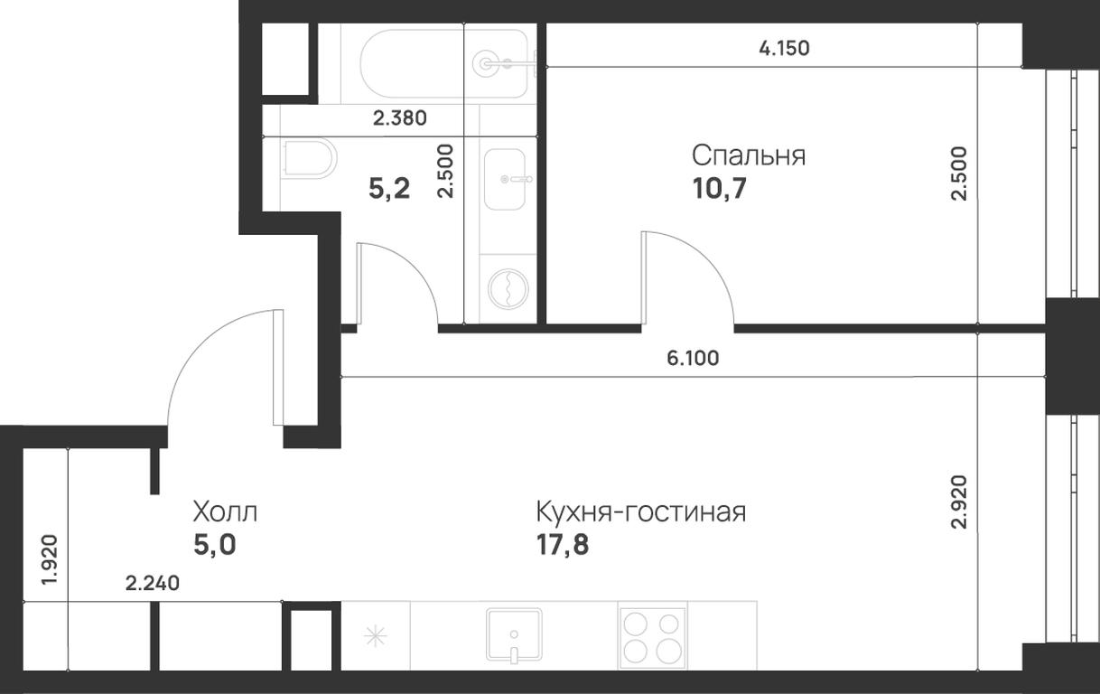 1-BD Apartment Sale, 38.7平方米 at Voice Towers, 1st Grayvoronovsky Drive, Moscow, Russia #1