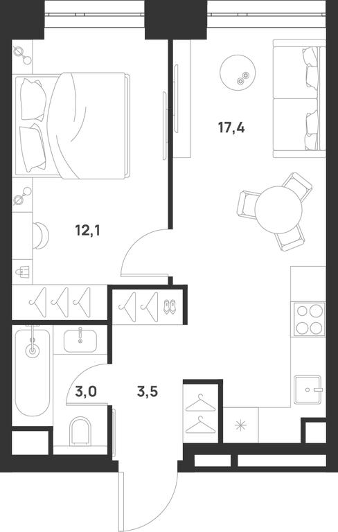 1-BD Apartment Sale, 36平方米 at Voice Towers, 1st Grayvoronovsky Drive, Moscow, Russia #1