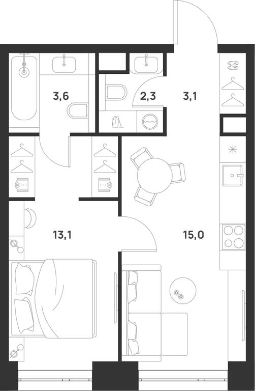 1-BD Apartment Sale, 37.1平方米 at Voice Towers, 1st Grayvoronovsky Drive, Moscow, Russia #1 1-BD Apartment Sale, 37.1平方米 at Voice Towers, 1st Grayvoronovsky Drive, Moscow, Russia #1