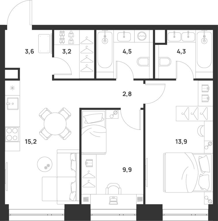 2-BD Apartment Sale, 57.4 sq. m. at Voice Towers, 1st Grayvoronovsky Drive, Moscow, Russia #1 2-BD Apartment Sale, 57.4 sq. m. at Voice Towers, 1st Grayvoronovsky Drive, Moscow, Russia #1