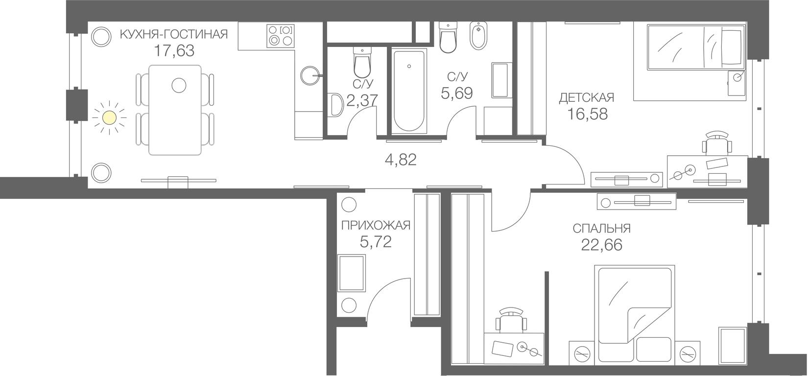 2-BD Apartment Sale, 76.2 sq. m. at Headliner, Shmitovsky Drive, 39, Moscow, Russia #1