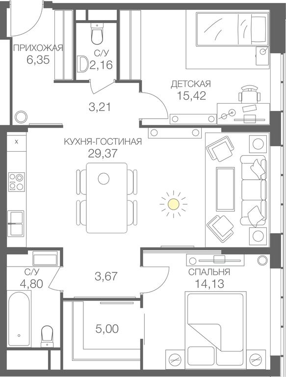 1-BD Apartment Sale, 84.4 sq. m. at Headliner, Shmitovsky Drive, 39, Moscow, Russia #1