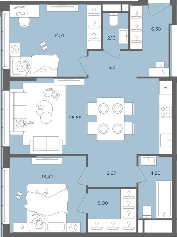 1-BD Apartment Sale, 82.4平方米 at Headliner, Shmitovsky Drive, 39, Moscow, Russia #2