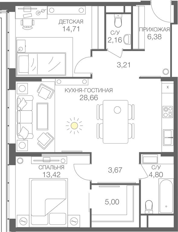 1-BD Apartment Sale, 82.4平方米 at Headliner, Shmitovsky Drive, 39, Moscow, Russia #1