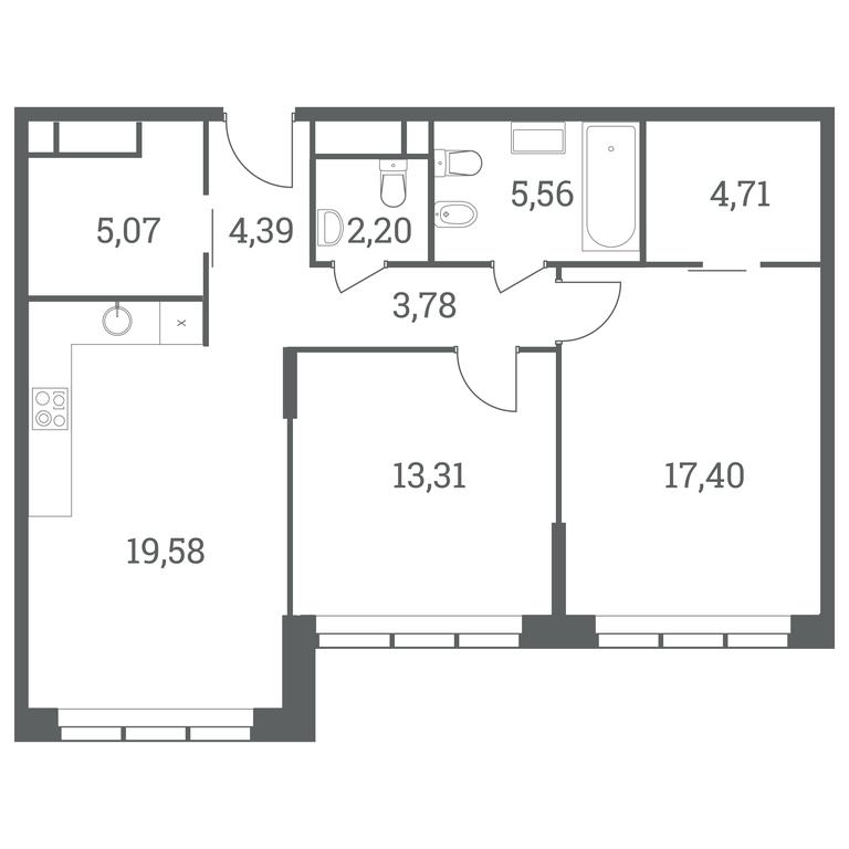 1-BD Apartment Sale, 76.2平方米 at Headliner, Shmitovsky Drive, 39, Moscow, Russia #1
