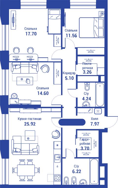 3-BD Apartment Sale, 100.5 sq. m. at iLove, улица Бочкова, 11А, Москва, Россия #1 3-BD Apartment Sale, 100.5 sq. m. at iLove, улица Бочкова, 11А, Москва, Россия #1