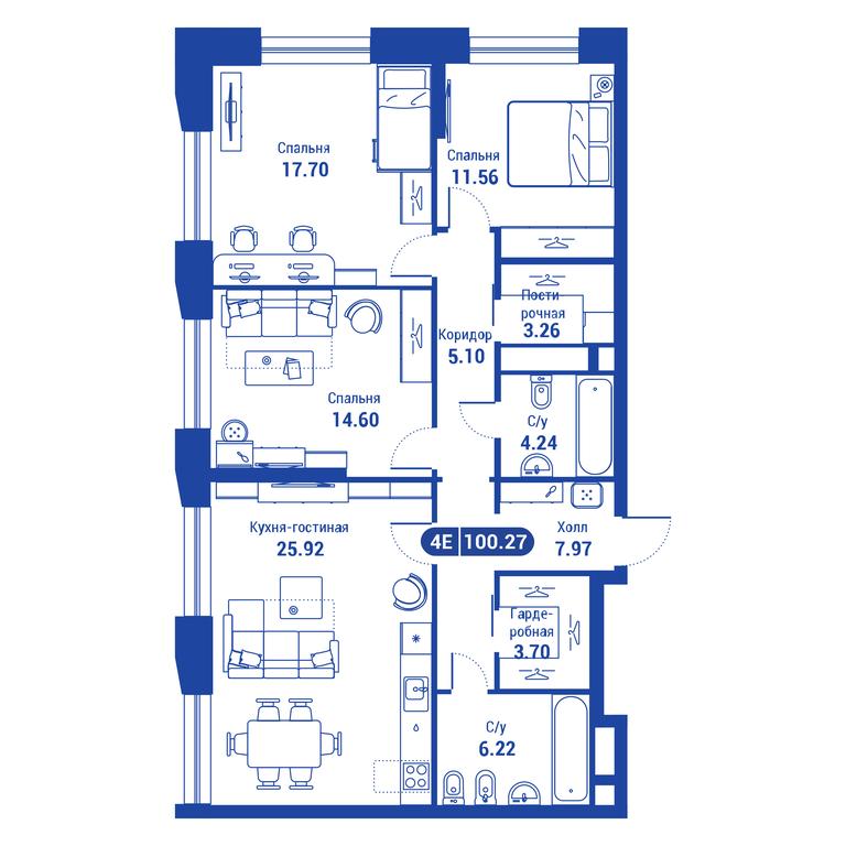 3-BD Apartment Sale, 100.5 sq. m. at iLove, улица Бочкова, 11А, Москва, Россия #2 3-BD Apartment Sale, 100.5 sq. m. at iLove, улица Бочкова, 11А, Москва, Россия #2