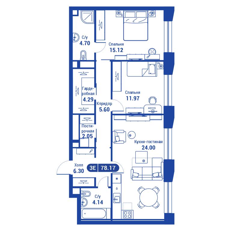 2-BD Apartment Sale, 77.2平方米 at iLove, улица Бочкова, 11А, Москва, Россия #1 2-BD Apartment Sale, 77.2平方米 at iLove, улица Бочкова, 11А, Москва, Россия #1