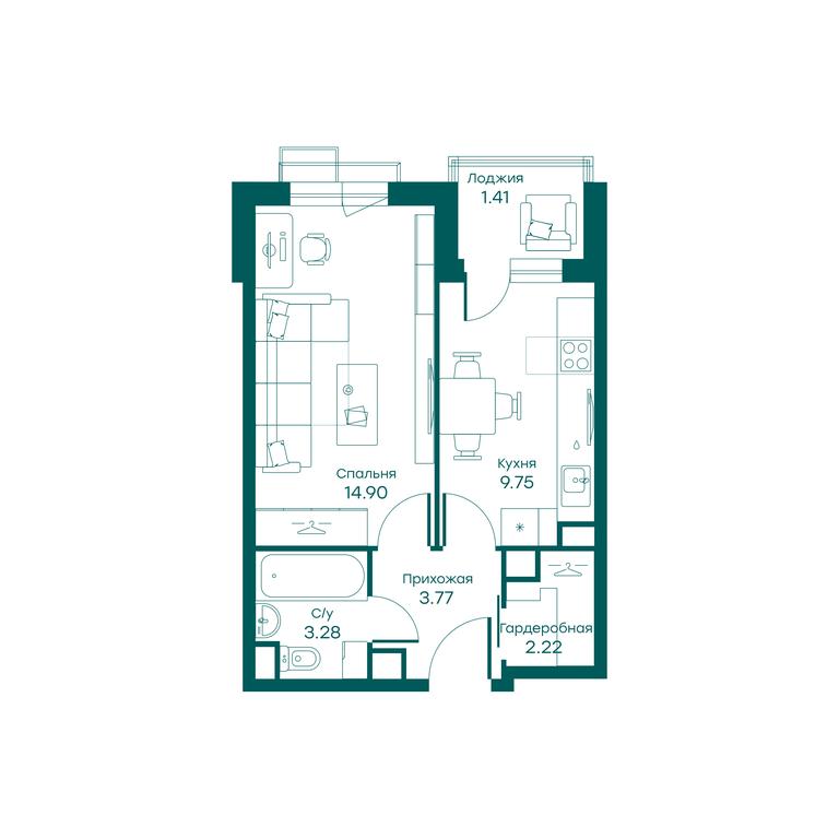 Apartment Sale, 35.2平方米 at Ravnovesie, zhiloy kompleks Ravnovesiye, selo Perkhushkovo, Odintsovskiy City District, Moscow Region, Russia #1