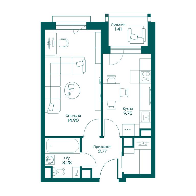 Apartment Sale, 35.2平方米 at Ravnovesie, zhiloy kompleks Ravnovesiye, selo Perkhushkovo, Odintsovskiy City District, Moscow Region, Russia #2