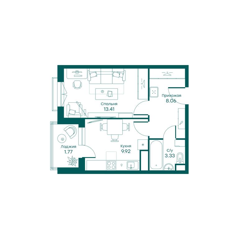 Apartment Sale, 36.4平方米 at Ravnovesie, zhiloy kompleks Ravnovesiye, selo Perkhushkovo, Odintsovskiy City District, Moscow Region, Russia #1