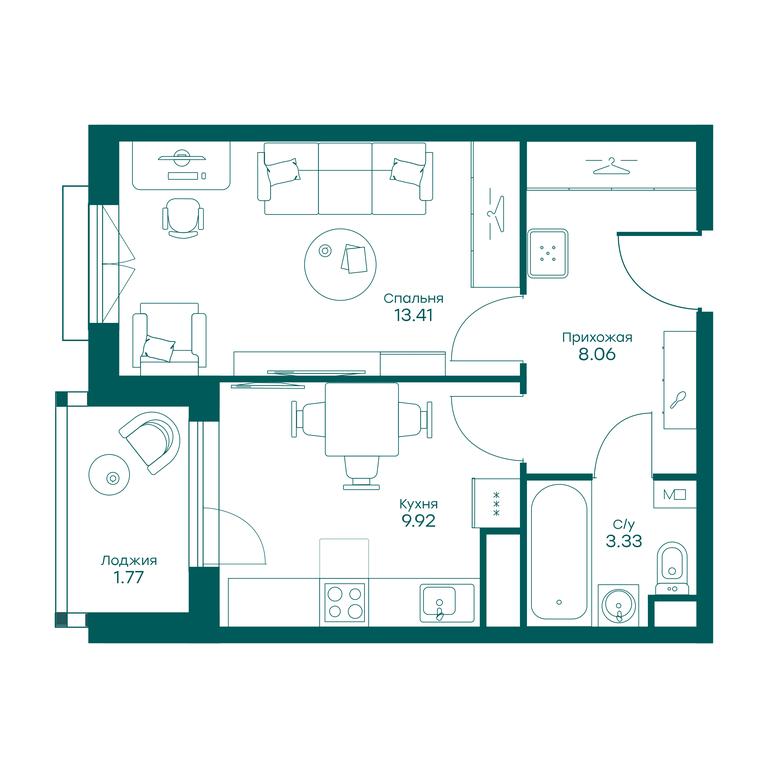 Apartment Sale, 36.4平方米 at Ravnovesie, zhiloy kompleks Ravnovesiye, selo Perkhushkovo, Odintsovskiy City District, Moscow Region, Russia #2