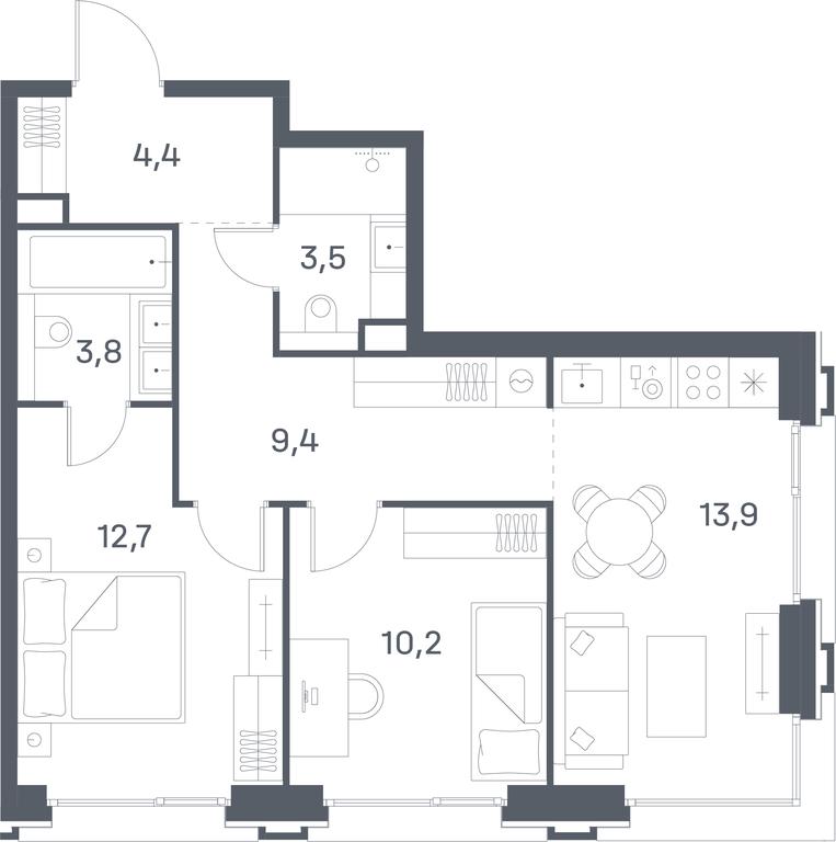 2-BD Apartment Sale, 57.9平方米 at Portland, Yuzhnoportovaya Street, 42с5, Moscow, Russia #2 2-BD Apartment Sale, 57.9平方米 at Portland, Yuzhnoportovaya Street, 42с5, Moscow, Russia #2