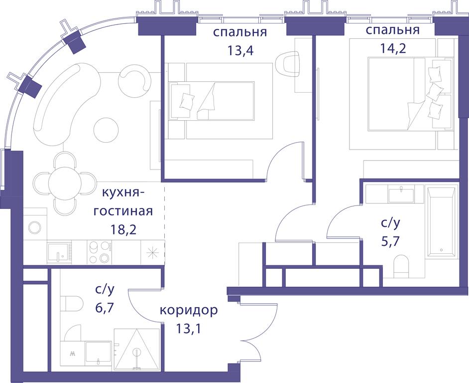 2-BD Apartment Sale, 71.3平方米 at Tatarskaya 35, Bolshaya Tatarskaya Street, Moscow, Russia #1