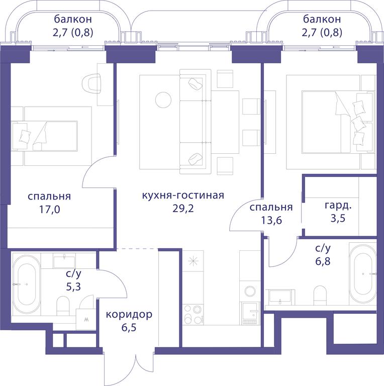 2-BD Apartment Sale, 83.1平方米 at Tatarskaya 35, Bolshaya Tatarskaya Street, Moscow, Russia #1
