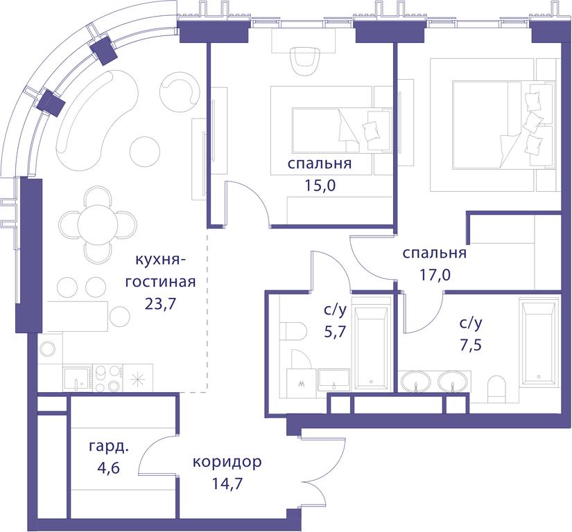2-BD Apartment Sale, 87.8 sq. m. at Tatarskaya 35, Bolshaya Tatarskaya Street, Moscow, Russia #1 2-BD Apartment Sale, 87.8 sq. m. at Tatarskaya 35, Bolshaya Tatarskaya Street, Moscow, Russia #1