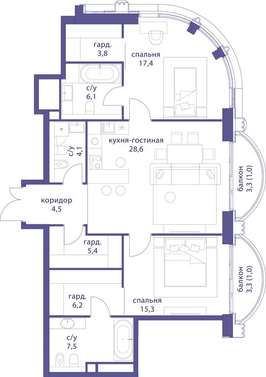 2-BD Apartment Sale, 100.9 sq. m. at Tatarskaya 35, Bolshaya Tatarskaya Street, Moscow, Russia #1 2-BD Apartment Sale, 100.9 sq. m. at Tatarskaya 35, Bolshaya Tatarskaya Street, Moscow, Russia #1