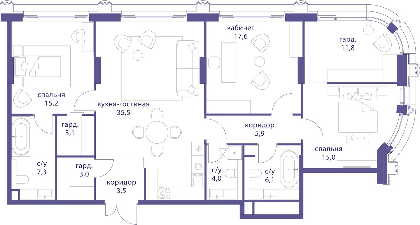 3-BD Apartment Sale, 128 sq. m. at Tatarskaya 35, Bolshaya Tatarskaya Street, Moscow, Russia #1