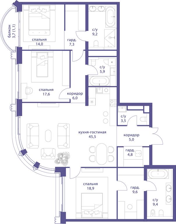 3-BD Apartment Sale, 157.8 sq. m. at Tatarskaya 35, Bolshaya Tatarskaya Street, Moscow, Russia #1
