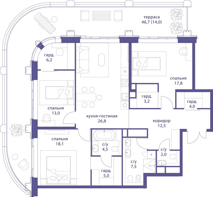 3-BD Apartment Sale, 135.2 sq. m. at Tatarskaya 35, Bolshaya Tatarskaya Street, Moscow, Russia #1