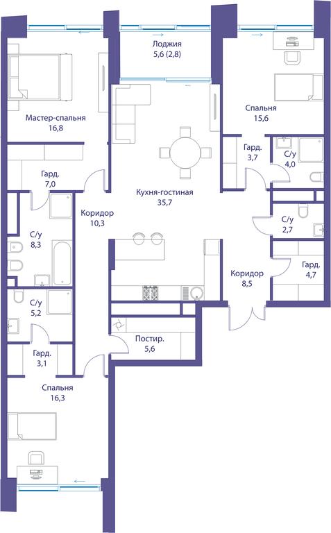 3-BD Apartment Sale, 150.3 sq. m. at Reka, Michurinsky Avenue, 60к1, Moscow, Russia #1