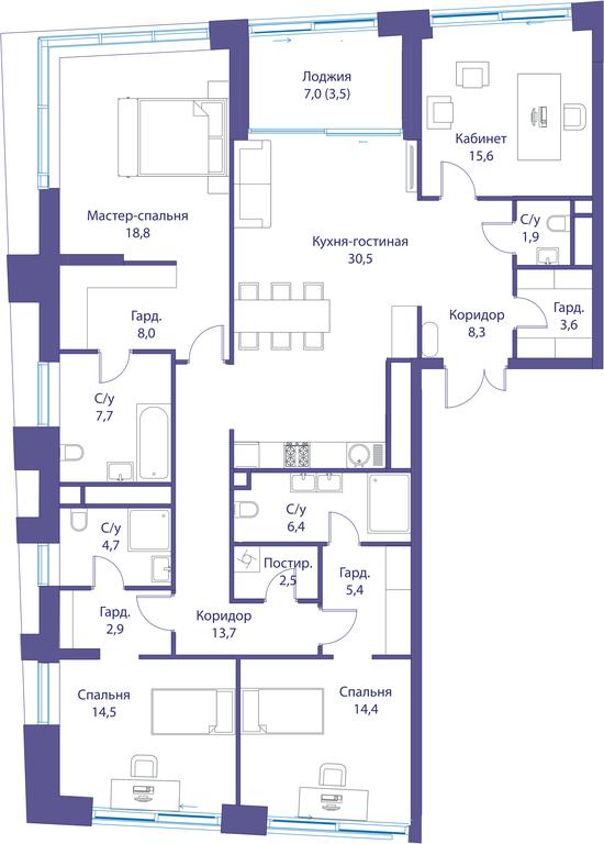 4-BD Apartment Sale, 162.4平方米 at Reka, Michurinsky Avenue, 60к1, Moscow, Russia #1