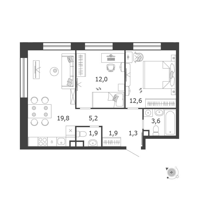 2-BD Apartment Sale, 58.3平方米 at Shagal, Автозаводская улица, 23, Москва, Россия #1 2-BD Apartment Sale, 58.3平方米 at Shagal, Автозаводская улица, 23, Москва, Россия #1