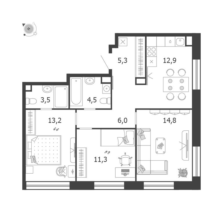 3-BD Apartment Sale, 71.5 sq. m. at Shagal, Автозаводская улица, 23, Москва, Россия #1 3-BD Apartment Sale, 71.5 sq. m. at Shagal, Автозаводская улица, 23, Москва, Россия #1
