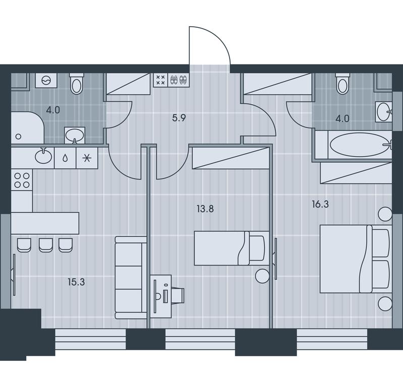 2-BD Apartment Sale, 59.3平方米 at Ever, Obrucheva Street, вл23, Moscow, Russia #1 2-BD Apartment Sale, 59.3平方米 at Ever, Obrucheva Street, вл23, Moscow, Russia #1