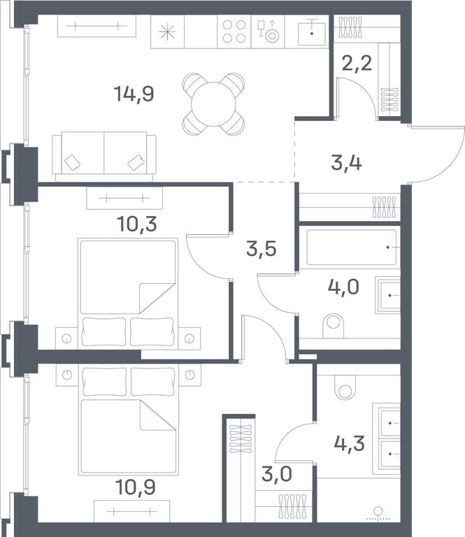 2-BD Apartment Sale, 56.5平方米 at Portland, Yuzhnoportovaya Street, 42с5, Moscow, Russia #1