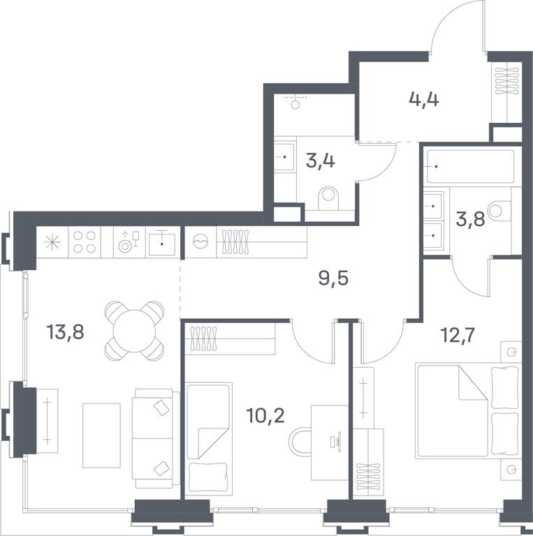 2-BD Apartment Sale, 57.8平方米 at Portland, Yuzhnoportovaya Street, 42с5, Moscow, Russia #2 2-BD Apartment Sale, 57.8平方米 at Portland, Yuzhnoportovaya Street, 42с5, Moscow, Russia #2