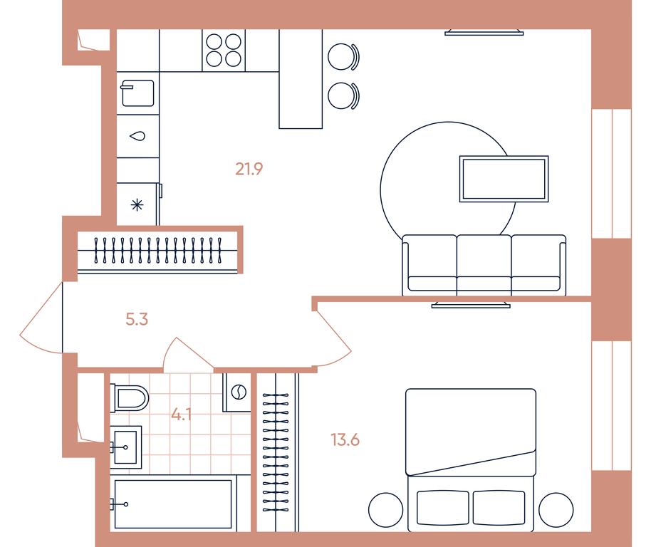 1-BD Apartment Sale, 44.9平方米 at Era, Derbenevskaya Street, Moscow, Russia #1 1-BD Apartment Sale, 44.9平方米 at Era, Derbenevskaya Street, Moscow, Russia #1