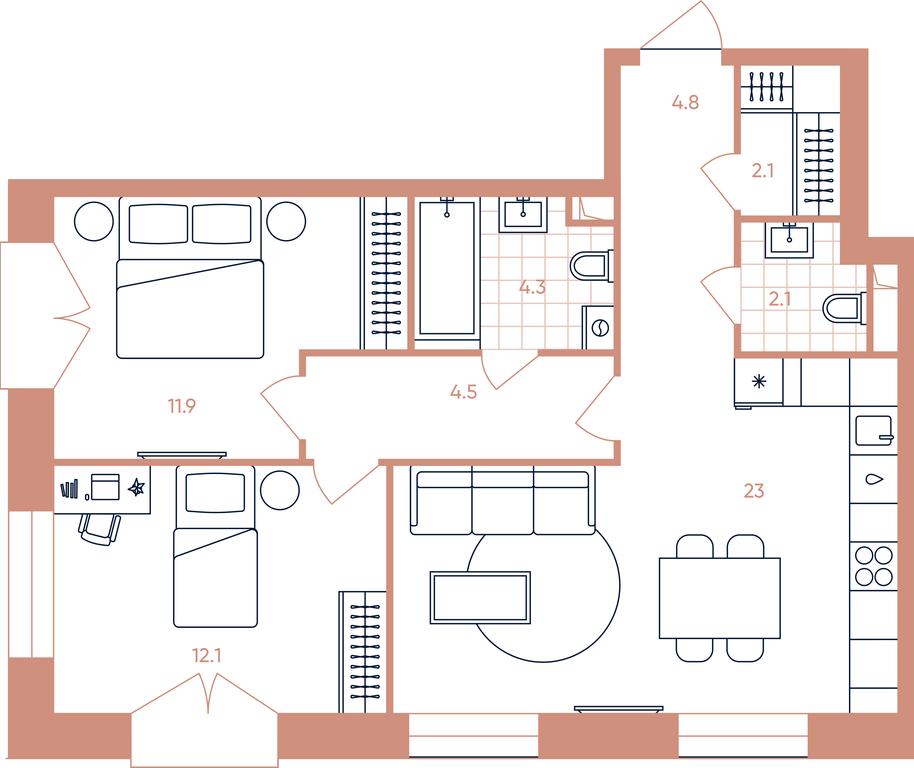2-BD Apartment Sale, 64.8平方米 at Era, Derbenevskaya Street, Moscow, Russia #1