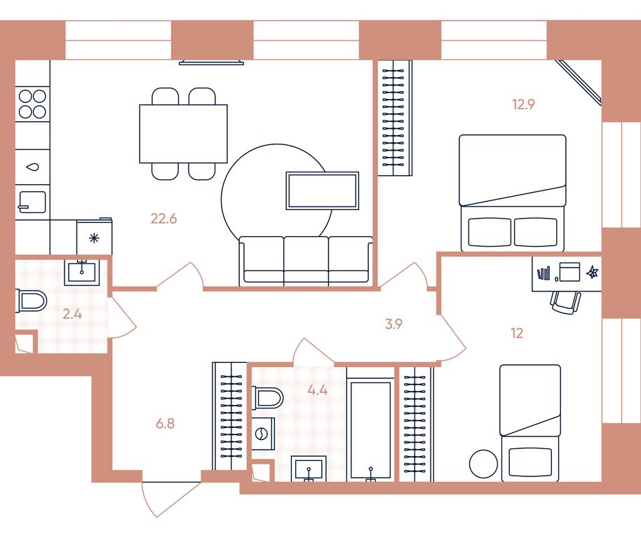 2-BD Apartment Sale, 65平方米 at Era, Derbenevskaya Street, Moscow, Russia #1