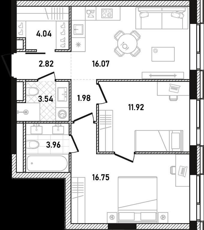 2-BD Apartment Sale, 61.08平方米 at Republic, Presnensky Val Street, 27с1, Moscow, Russia #1