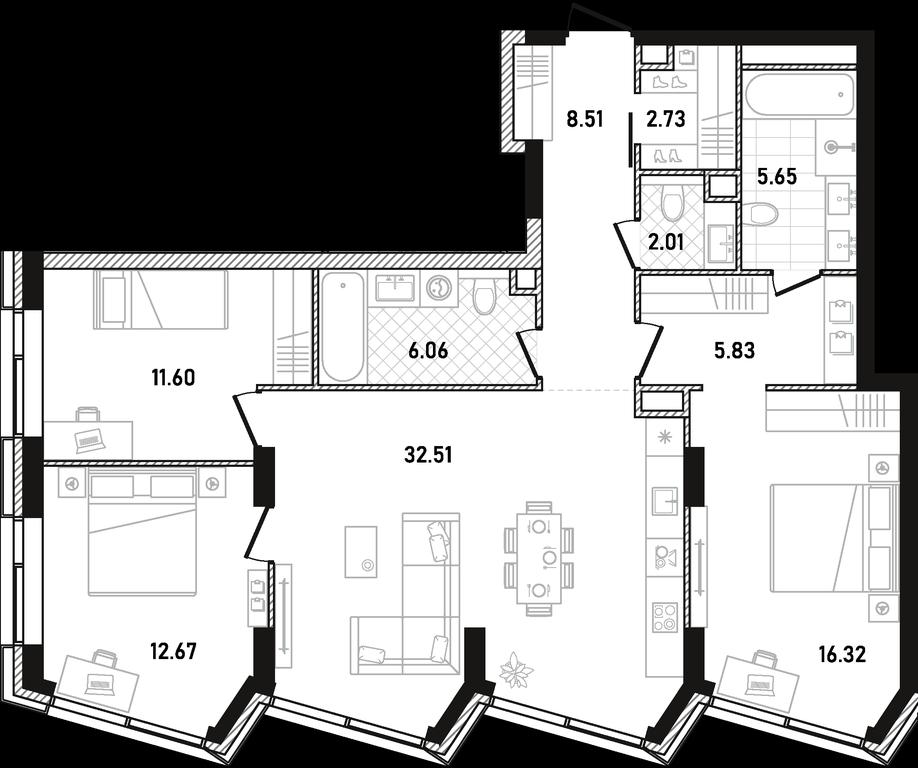 3-BD Apartment Sale, 103.89 sq. m. at Republic, Presnensky Val Street, 27с1, Moscow, Russia #1