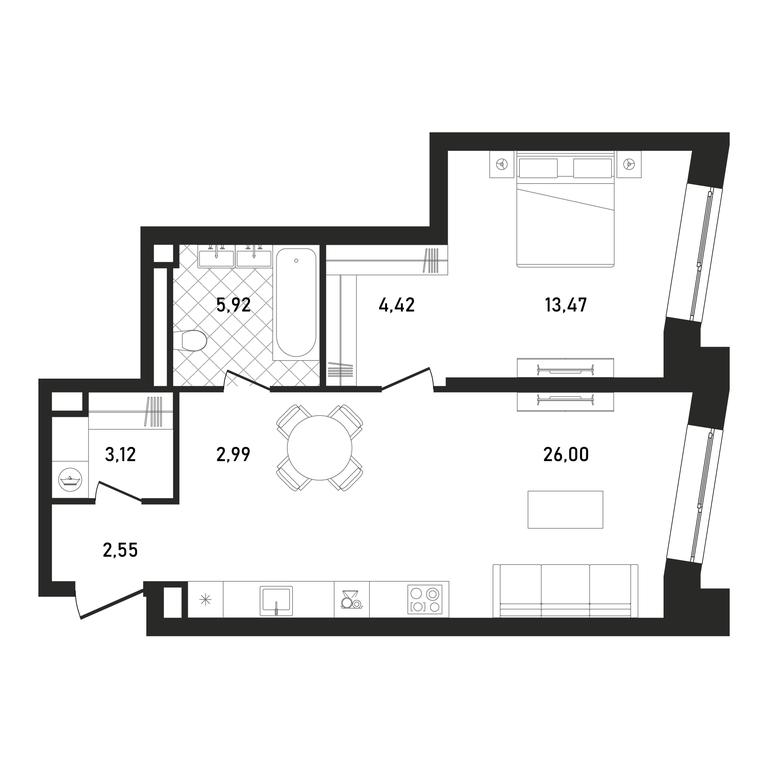 1-BD Apartment Sale, 58.47 sq. m. at Republic, Presnensky Val Street, 27с1, Moscow, Russia #1