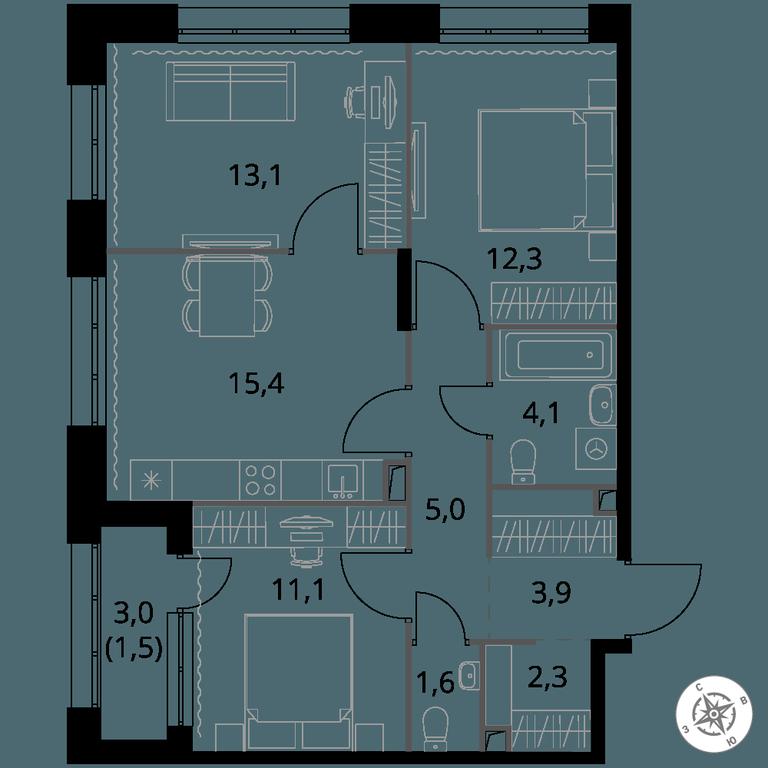 3-BD Apartment Sale, 70.3 sq. m. at 1-y Salarevskiy, Kiyevskoye Highway, Moskovskiy Settlement, Moscow, Russia #1