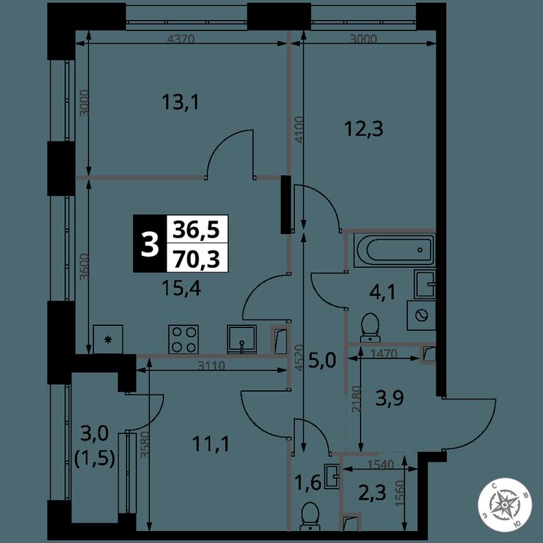 3-BD Apartment Sale, 70.3 sq. m. at 1-y Salarevskiy, Kiyevskoye Highway, Moskovskiy Settlement, Moscow, Russia #2