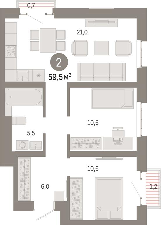 2-BD Apartment Sale, 59.5 sq. m. at Kvartal Metronom, Tagilskaya Street, Moscow, Russia #1 2-BD Apartment Sale, 59.5 sq. m. at Kvartal Metronom, Tagilskaya Street, Moscow, Russia #1
