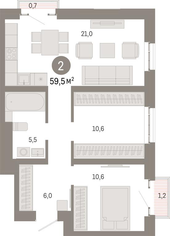 2-BD Apartment Sale, 59.5 sq. m. at Kvartal Metronom, Tagilskaya Street, Moscow, Russia #1 2-BD Apartment Sale, 59.5 sq. m. at Kvartal Metronom, Tagilskaya Street, Moscow, Russia #1